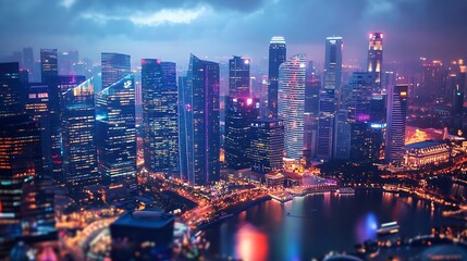 Obraz premium Modern cityscape and communication network concept Internet of Things ICT Information communication Technology 5G Smart city Digital transformation Singapore : Generative AI
