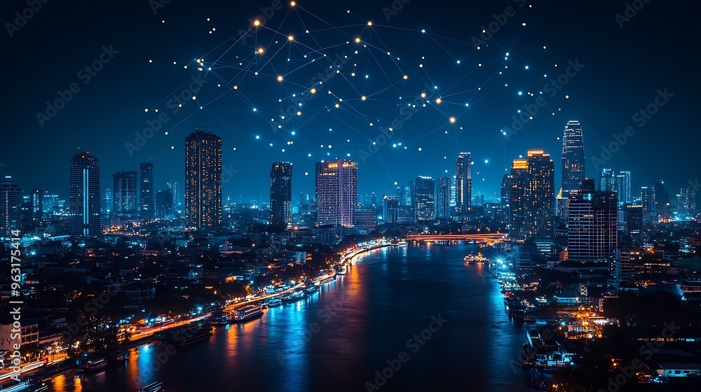 Aufkleber banner smart city dot point connect with gradient line connection technology metaverse concept bangk