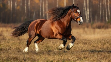 Obraz premium Draft Horse - Vladimir Pet Galloping with Power in Brown Meadow