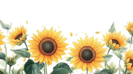 Obraz premium sunflowers with wide yellow petals and dark centers isolated on white background. Concept of natural decoration and optimism