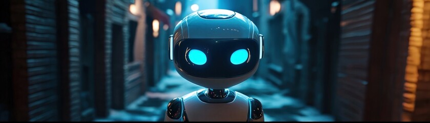 Futuristic Robot in a Dark Alleyway.