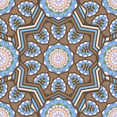 Seamless pattern with stylized contour ornament. Brown-blue palette. Vector illustration
