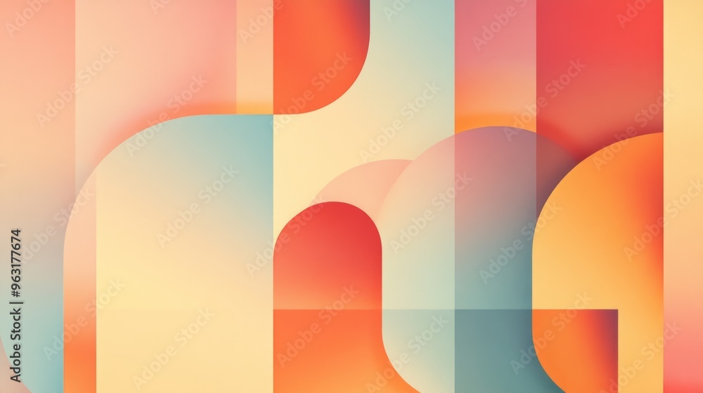 Poster detailed shot of an abstract background featuring bold geometric shapes and gradients in warm tones,