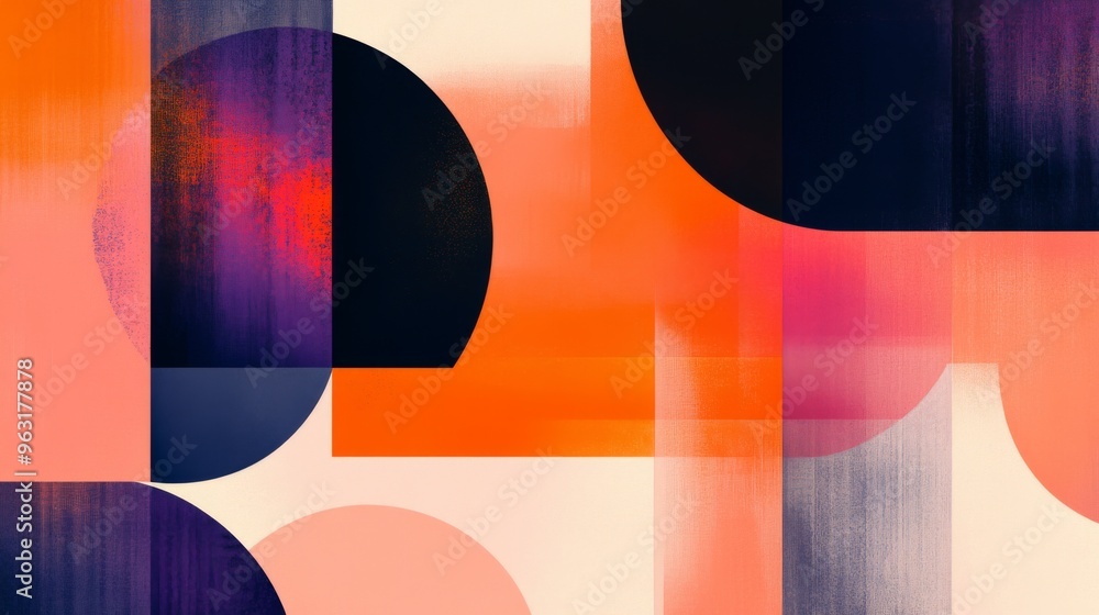 Poster detailed shot of an abstract background featuring bold geometric shapes and gradients in warm tones,