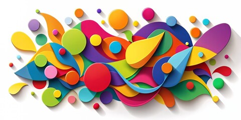 Fototapeta premium Abstract design featuring irregular shapes in bold, bright colors on a pure white background, with a slight drop shadow to give the impression of depth.