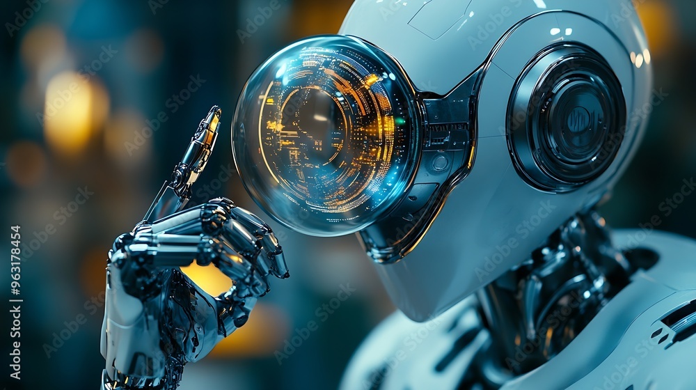 Aufkleber AI technology Magnifying glass focus AI artificial intelligence technology for technology smart robot science innovation futuristic : Generative AI