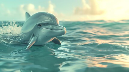 Fototapeta premium A dolphin swimming in the ocean at sunset.