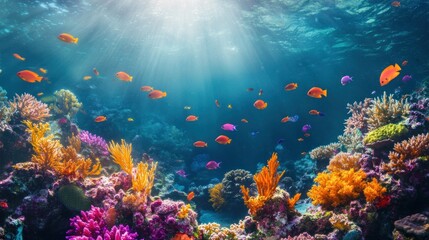Naklejka premium Vibrant Underwater Coral Reef with Colorful Fish