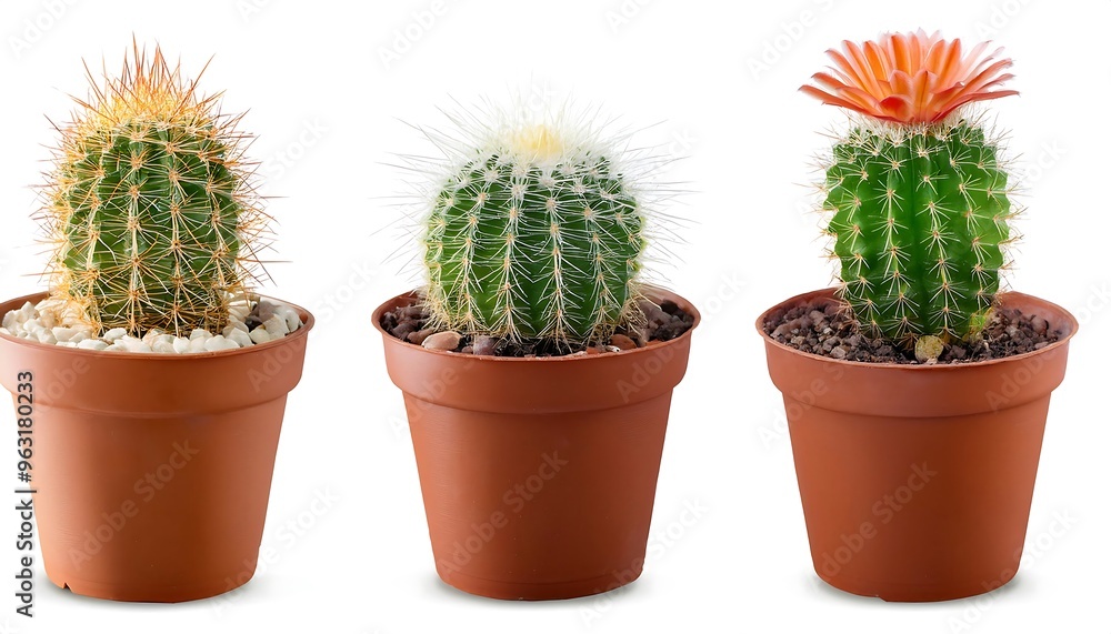 Poster clipping path for potted cacti - cacti isolated with full depth of field.