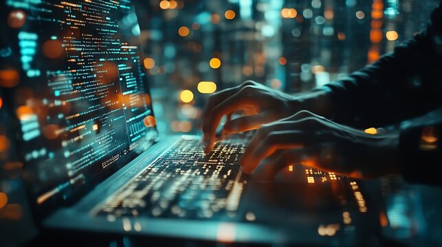 Ai Artificial Intelligence Digital technology metaverse software development IoT Internet of Things concept Software engineer using digital tablet coding on laptop javascript computer  : Generative AI