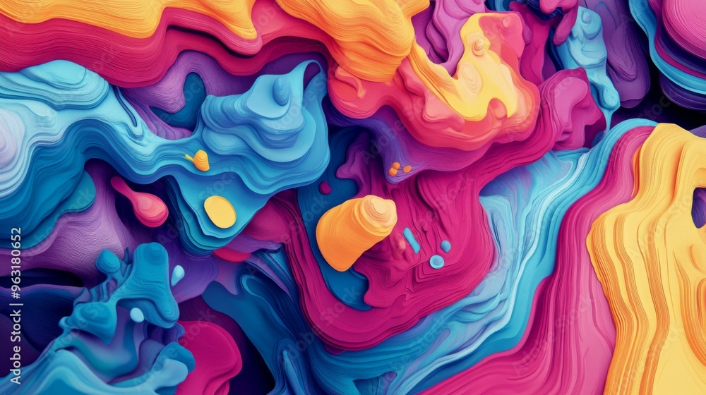 Fototapete detailed view of a digital graphic with overlapping shapes and vibrant colors, creating a sense of d