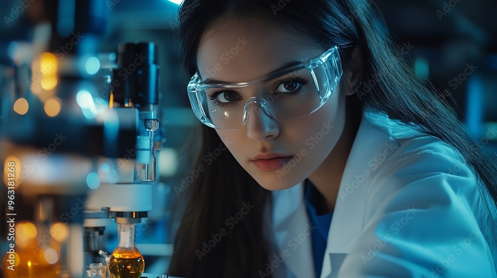 Poster Ai engineering female stem engineer using artificial intelligence to design micro electronics in the lab : Generative AI