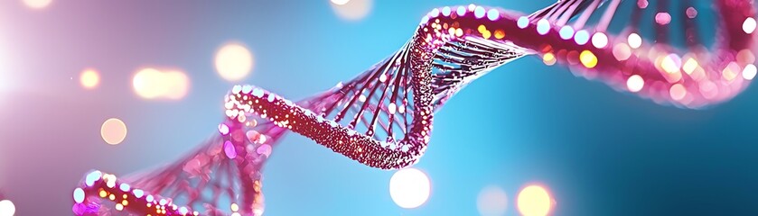 Fototapeta premium Vibrant illustration of a DNA strand with colorful lights, representing genetics, biology, and scientific innovation.