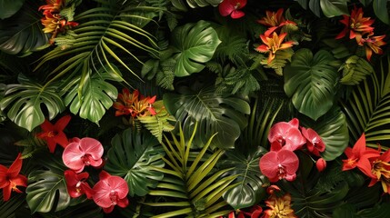 Tropical rainforest plant decorations for backdrop.