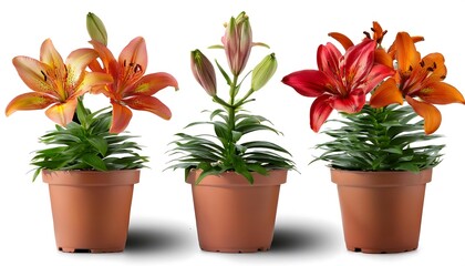 Fototapeta premium Clipping Path for Potted Lilies- - Lilies in pots cut out with full depth of field