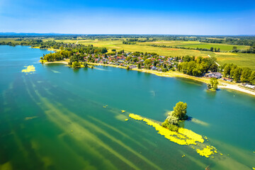 Soderica lake in Podravina region aerial summer view