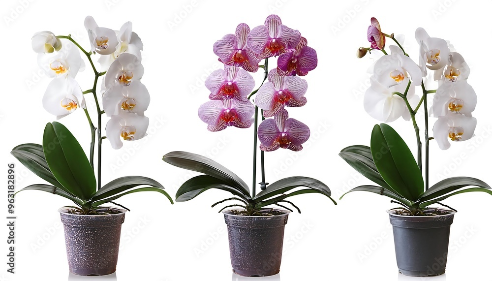 Poster clipping path for potted orchids - orchids in pots cut out with full depth of field