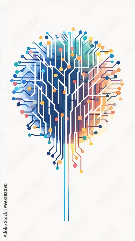 Aufkleber ai language models, machine learning improving natural language understanding, flat design illustrat