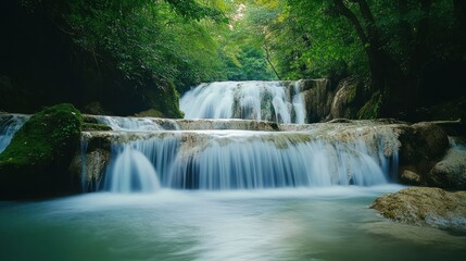 Obraz premium Serene Waterfall in Lush Greenery