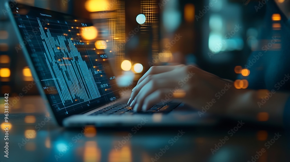 Fototapete Business Project Management System Project manager working on laptop and updating tasks and milestones progress planning with Gantt chart scheduling interface for company on virtual sc : Generative AI