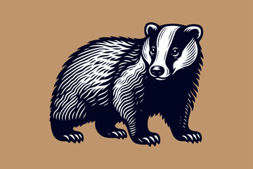 Badger logo, icon on a brown background.. Head, portrait. simple vector black and white illustration, emblem, sign	