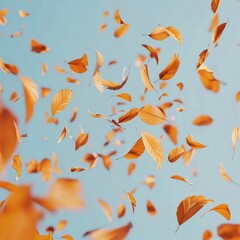 Falling Autumn Leaves Against A Blue Sky.