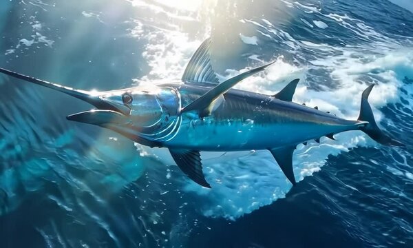 Sleek swordfish cutting through the water, Video