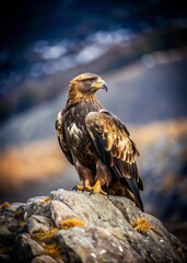 Obraz premium Golden Eagle Perched on Rock, Majestic Bird of Prey Photography