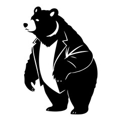 A bear standing stylish pose only black color silhouette