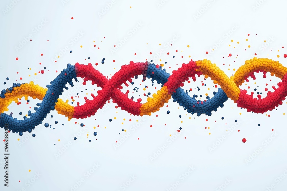 Poster abstract double helix designs interwoven with digital modifications visualizing gene manipulation in