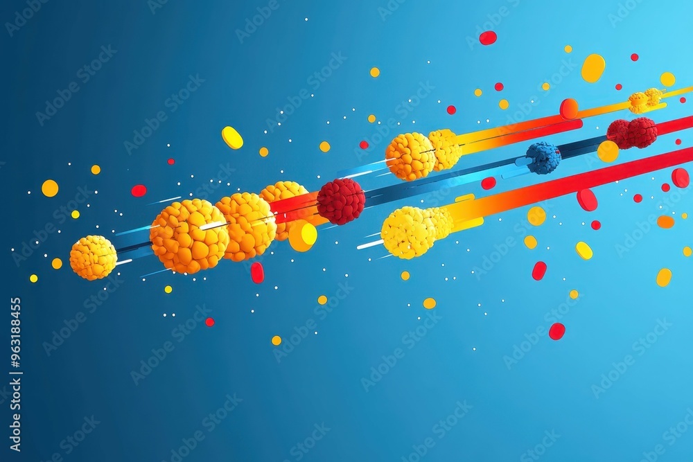 Poster abstract human chromosomes with bright colorful lines extending from them symbolizing engineered gen
