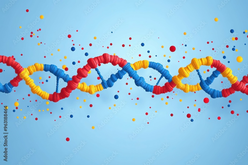 Poster abstract double helix designs interwoven with digital modifications visualizing gene manipulation in