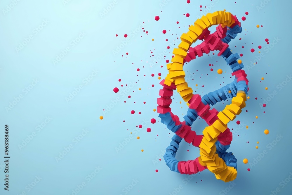 Poster abstract double helix designs interwoven with digital modifications visualizing gene manipulation in