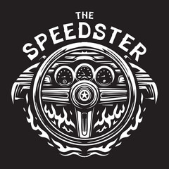 Vintage illustration of car handlebar with fire