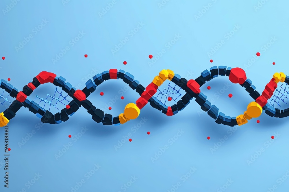 Poster minimalistic dna strands connecting into geometric shapes representing gene editing processes, empha