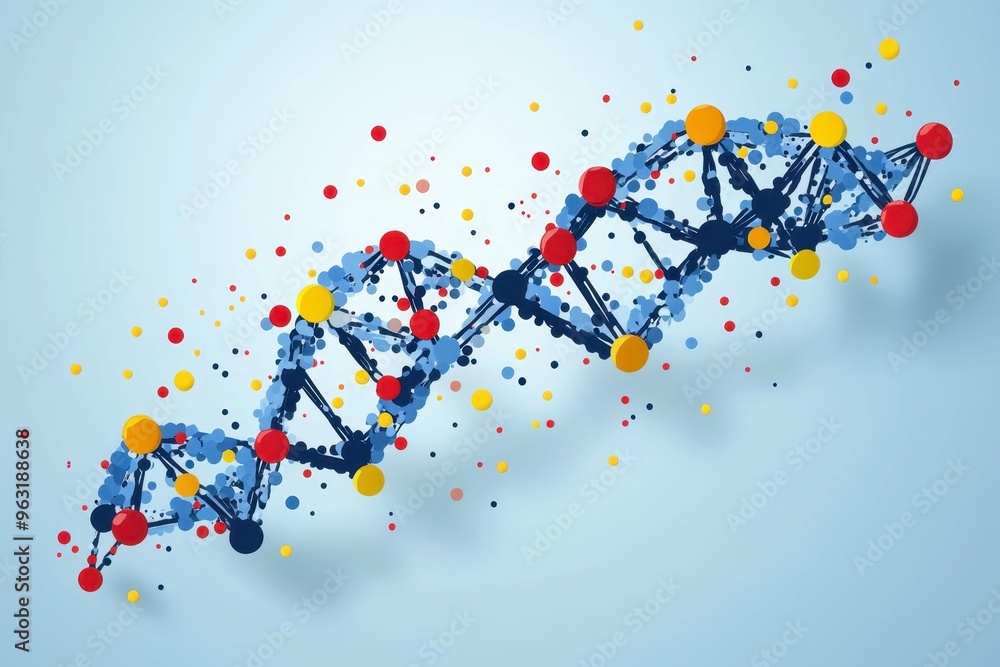 Poster minimalistic dna strands connecting into geometric shapes representing gene editing processes, empha