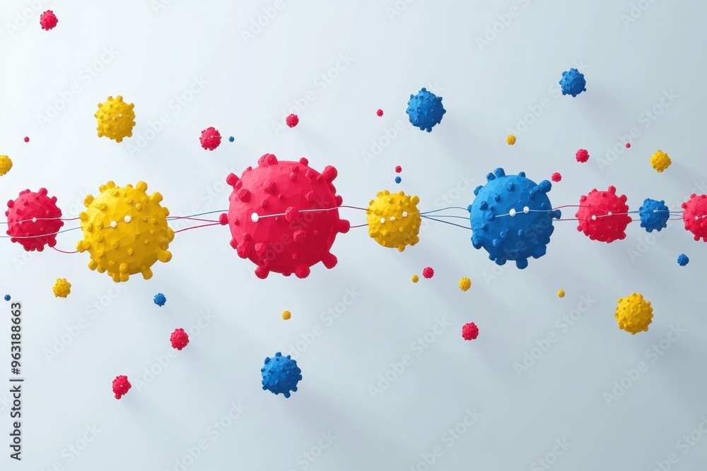Poster simplified chromosomes in various colors with abstract data lines connecting them representing genet