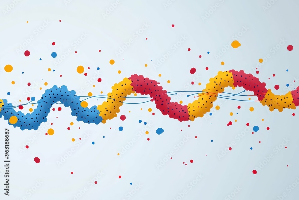 Poster simplified chromosomes in various colors with abstract data lines connecting them representing genet