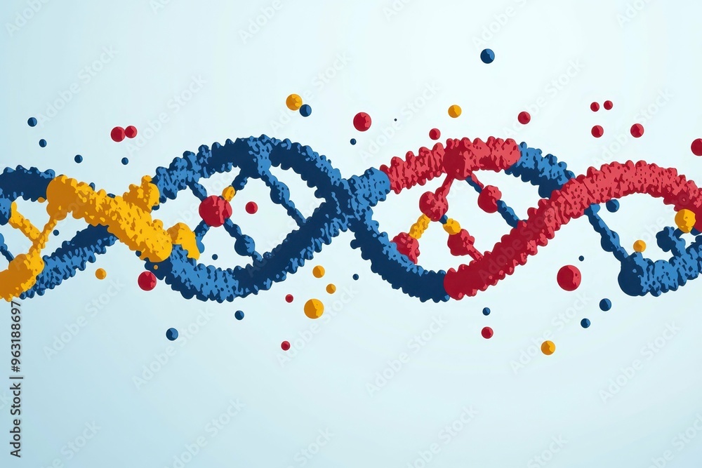 Poster minimalistic dna strands connecting into geometric shapes representing gene editing processes, empha