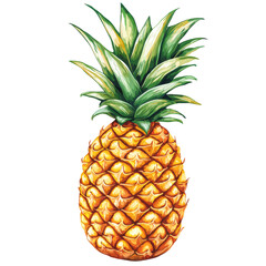 Fototapeta premium Illustration of a pineapple with vibrant colors and detailed textures perfect for use in food blogs isolated on transparency PNG background, tropical-themed designs, advertisements
