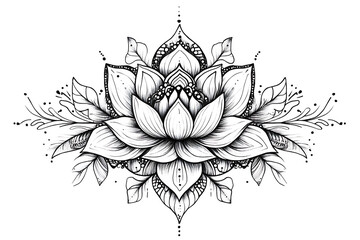 Mehndi lotus flower pattern for Henna drawing and tattoo. Decoration in ethnic oriental, Indian style.