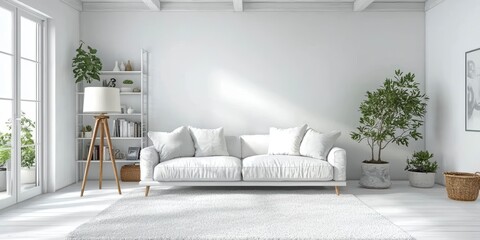 Modern bright interior of white living room in modern and minimalist style