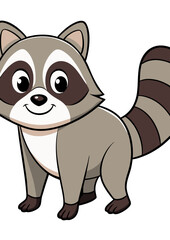 Cheerful funny raccoon black and white vector drawing on transparent background