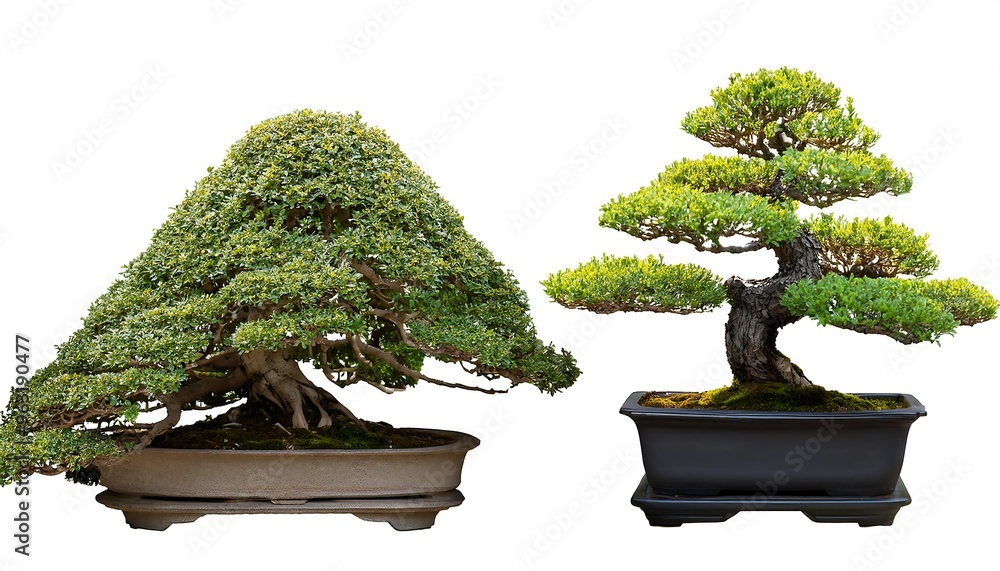 Poster depth of field in clipping path for bonsai plants - bonsai specimens isolated with shar