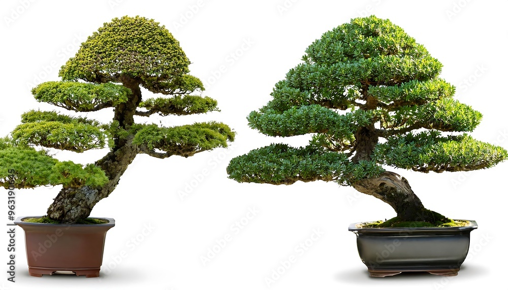 Poster depth of field in clipping path for bonsai plants - bonsai specimens isolated with shar