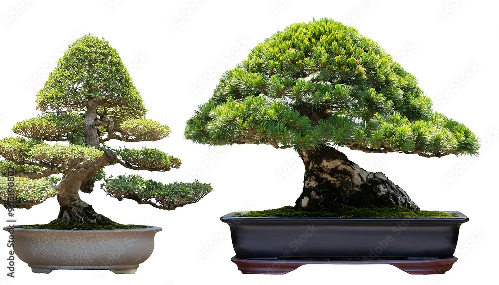 Poster depth of field in clipping path for bonsai plants - bonsai specimens isolated with shar