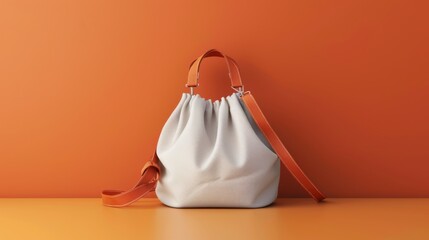 Stylish white leather women's bag-backpack with orange inserts isolated on orange background. Fashion accessory mockup with copy space. Ideal for product display, branding, online storefront visuals