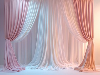 Pink and White Draped Curtains Background.