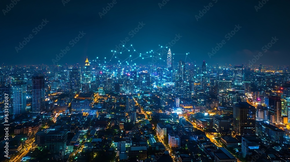 Aufkleber smart city dot point connect with gradient line connection technology metaverse concept bangkok thai
