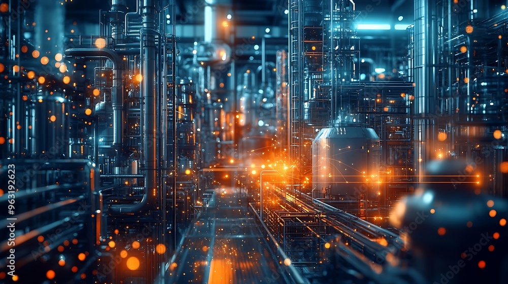 Poster Industrial network concept Factory automation Digital transformation Wide image for banners advertisements : Generative AI